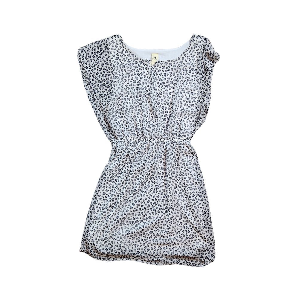 Needle & Thread White Gray Cheetah Leopard Print Flutter Mini Dress Size Large